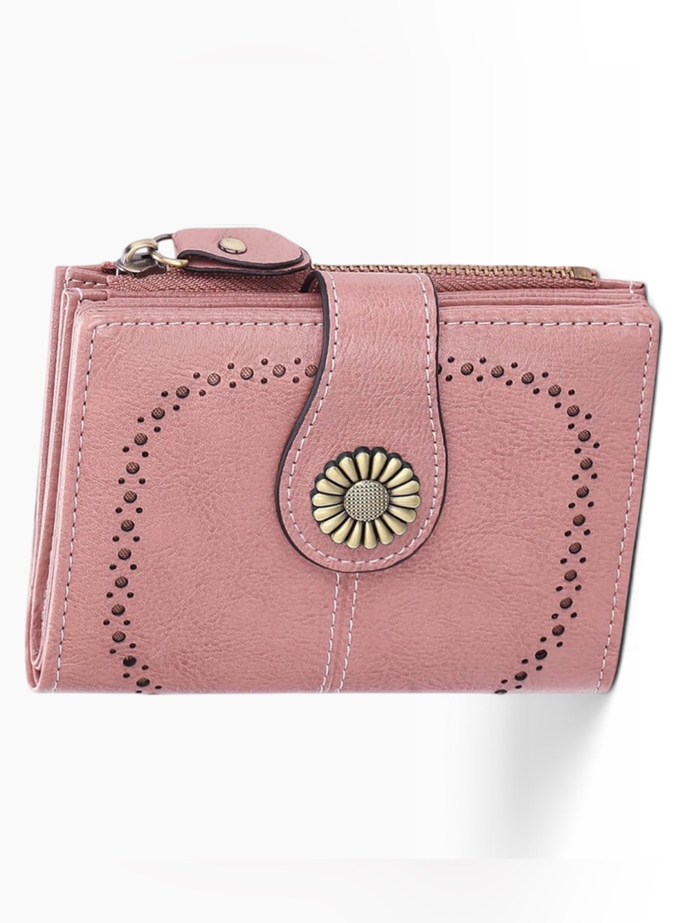 Women’s Pink Floral-Accent Snap Wallet with Zip Pocket